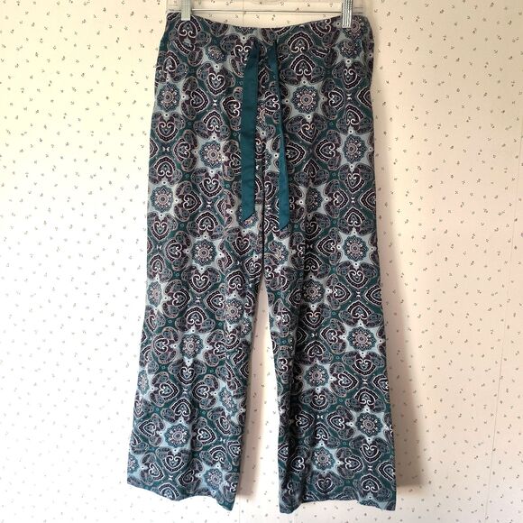 Soma Pajama Set Large Paisley Green Blue Stretch Pockets Lounge Cozy Holiday - Picture 3 of 16